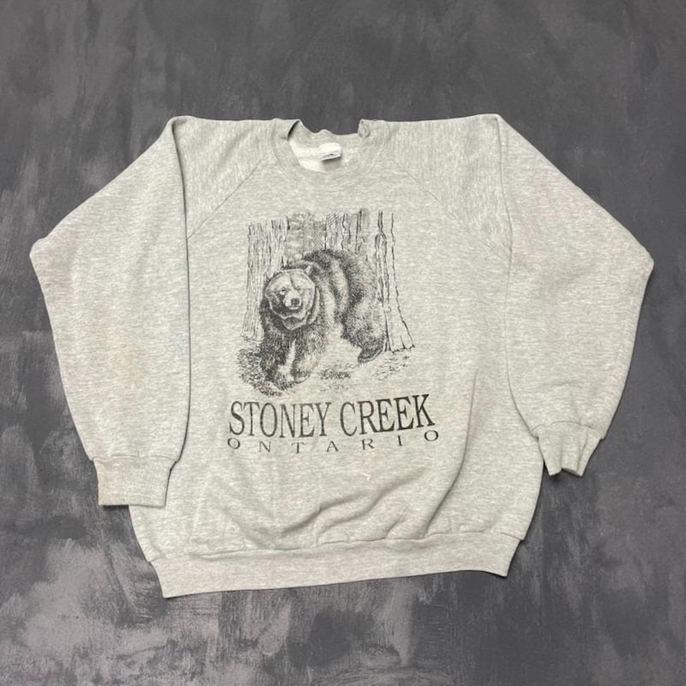 Vintage Stoney Creek Bear Sweatshirt Men XL Grey 1990s Fruit of the Loom